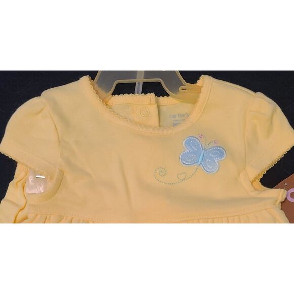 Carter's NWT Girls Yellow Ruffle Short Sleeve Dress w/Butterfly 2pc Outfit 9 MTH - Picture 1 of 7